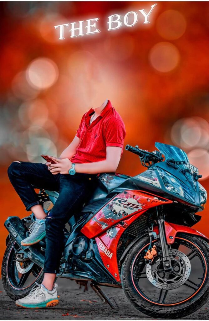 face cut boy with bike blur background