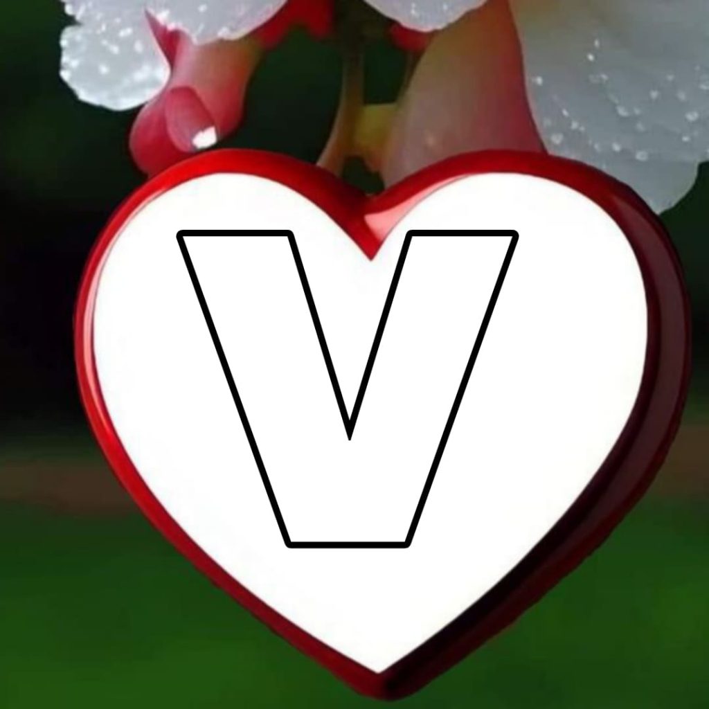v letter images in heart