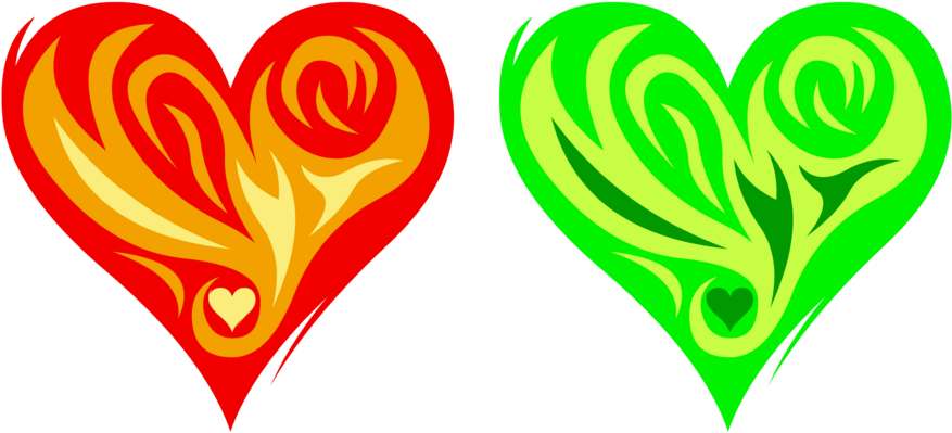 Fire Heart Green Red Png HD Free Download