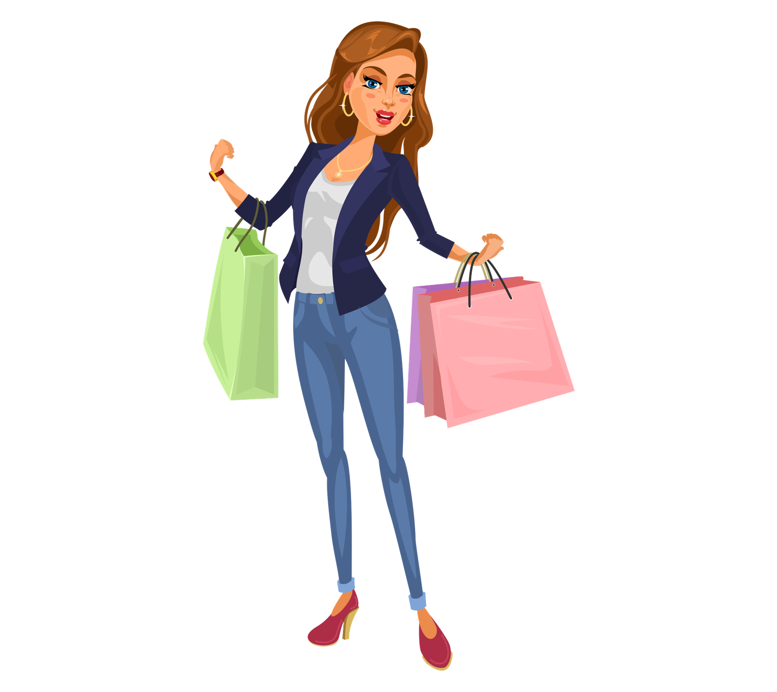 Blue Eyes Shopping Vector Smiling Girl Png HD Free Download