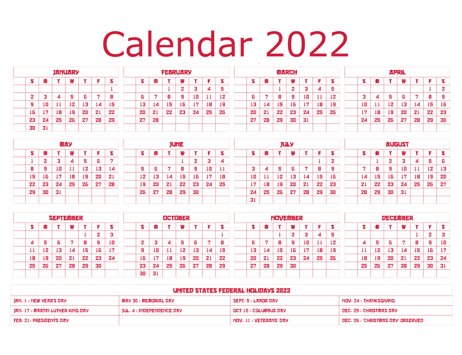 Calendar 2022 Year Png HD Free Download