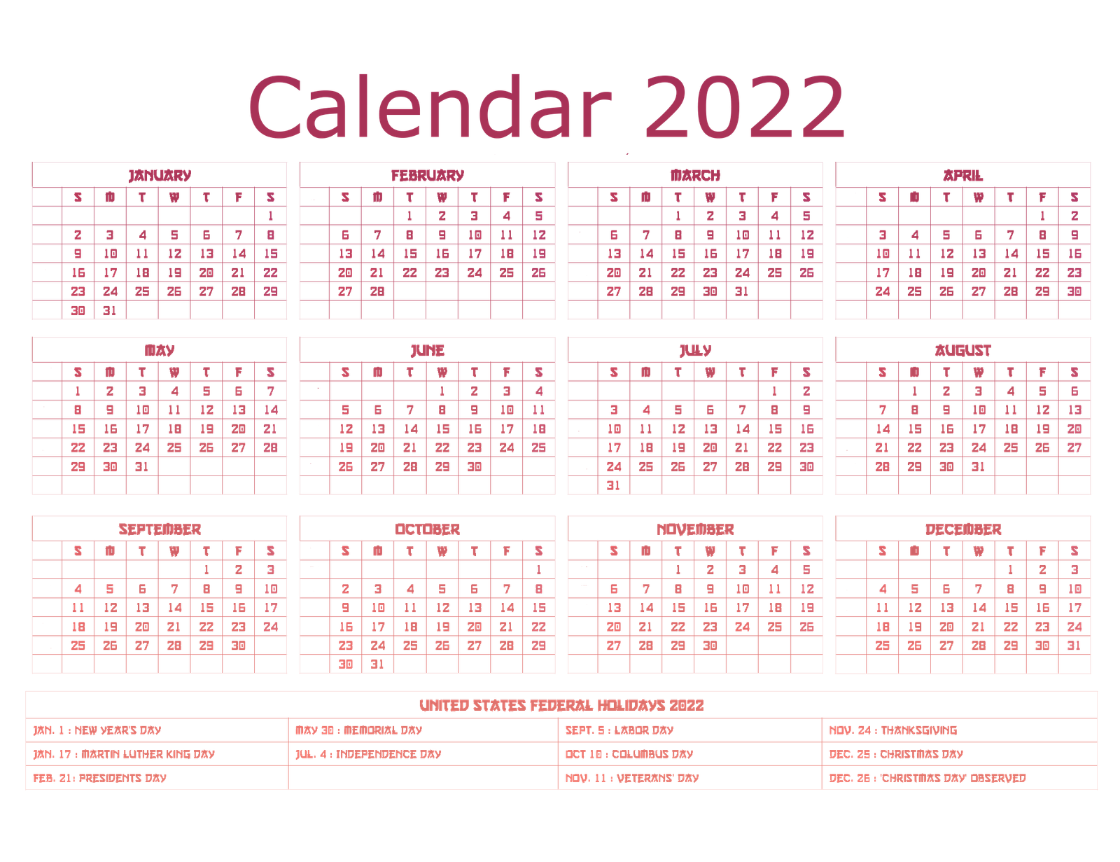 Calendar 2022 Year Png HD Free Download