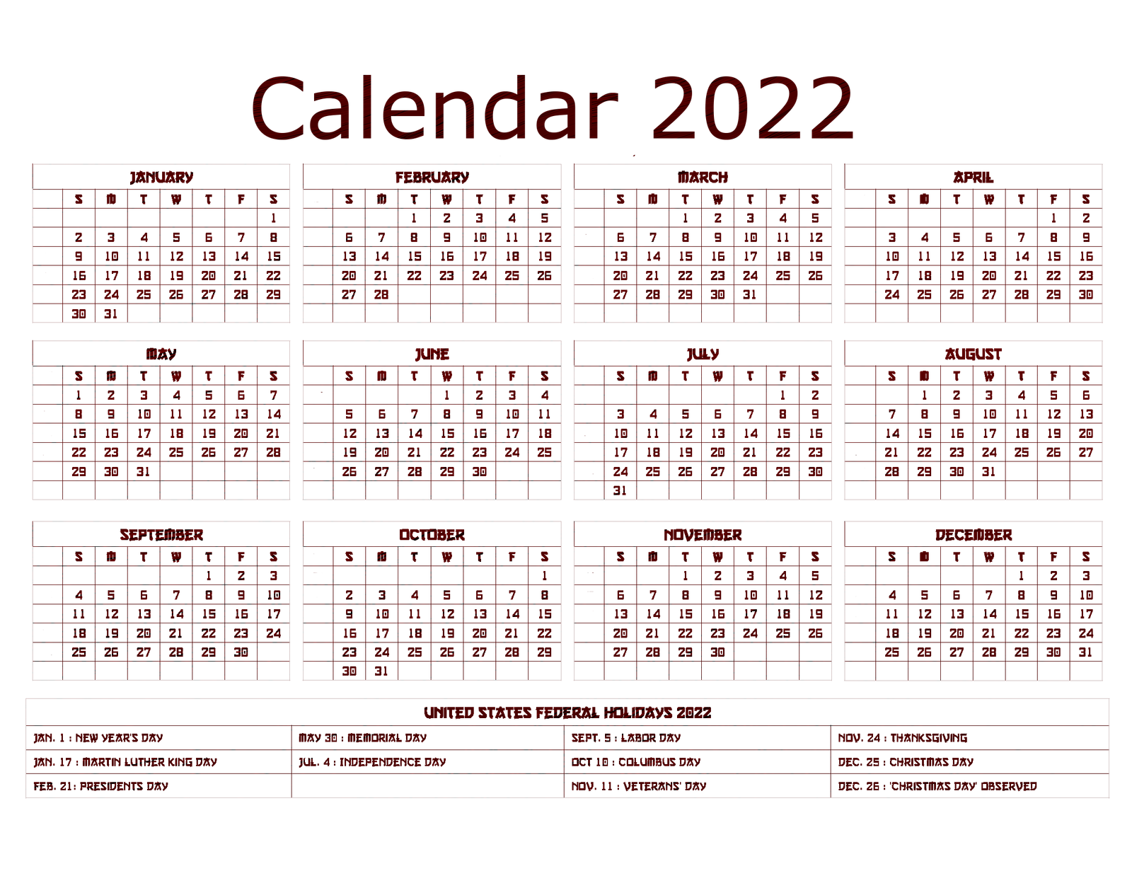 Calendar 2022 Year Png HD Free Download