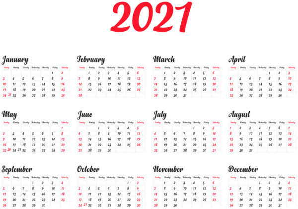 2021 Calendar Printable Picture Free PNG Clipart  HD Free Download