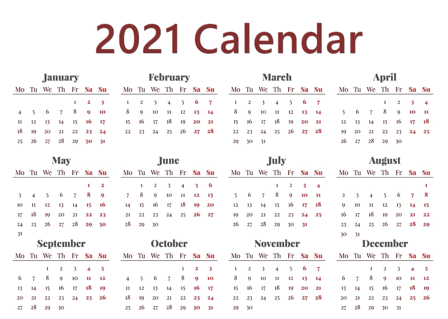 Calendar 2021 Transparent Background  HD Free Download